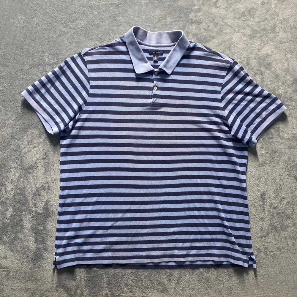 Club‎ Room Polo Shirt Mens XL Blue Navy Striped Short Sleeve Cotton Pique